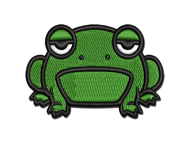 Unamused and Grumpy Frog Multi-Color Embroidered Iron-On or Hook & Loop Patch Applique