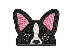 Peeking Boston Terrier Dog Multi-Color Embroidered Iron-On or Hook & Loop Patch Applique