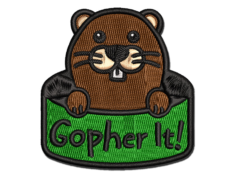 Peeking Gopher Go For It Multi-Color Embroidered Iron-On or Hook & Loop Patch Applique