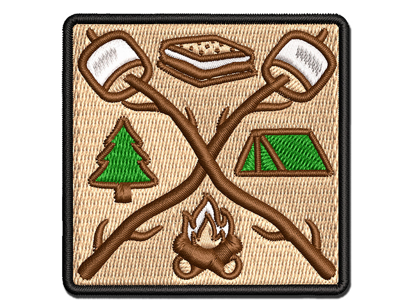 Camping S'mores Campfire Tent Marshmallows Multi-Color Embroidered Iron-On or Hook & Loop Patch Applique