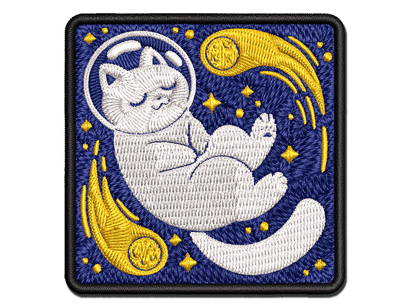 Dreamy Space Cat Multi-Color Embroidered Iron-On or Hook & Loop Patch Applique