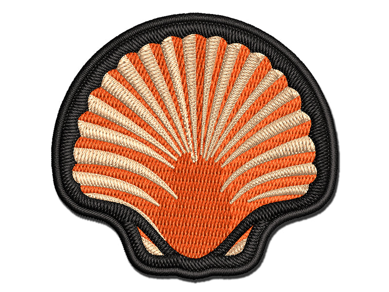 Scallop Seashell Hashmark Shaded Beach Shell Multi-Color Embroidered Iron-On or Hook & Loop Patch Applique