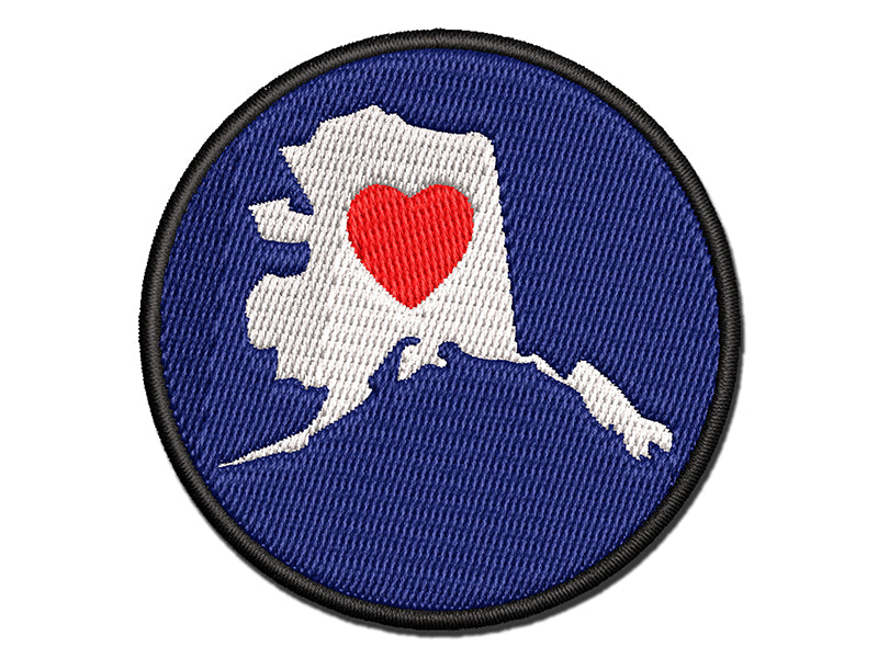 Alaska State with Heart Multi-Color Embroidered Iron-On or Hook & Loop Patch Applique