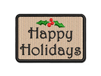 Happy Holidays Christmas Holly Festive Text Multi-Color Embroidered Iron-On or Hook & Loop Patch Applique