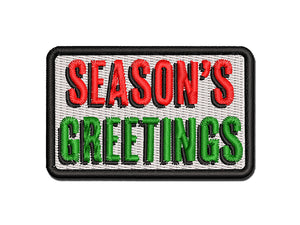 Season's Greetings Christmas Drop Shadow Text Multi-Color Embroidered Iron-On or Hook & Loop Patch Applique