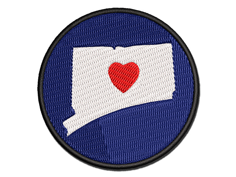 Connecticut State with Heart Multi-Color Embroidered Iron-On or Hook & Loop Patch Applique