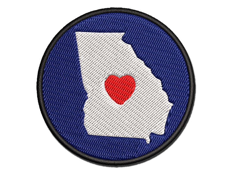 Georgia State with Heart Multi-Color Embroidered Iron-On or Hook & Loop Patch Applique