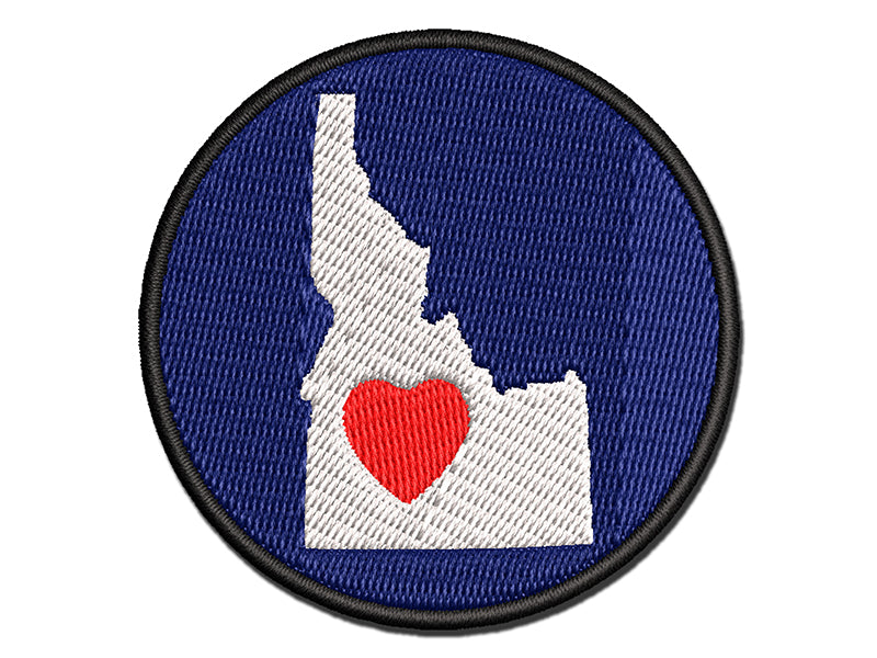Idaho State with Heart Multi-Color Embroidered Iron-On or Hook & Loop Patch Applique