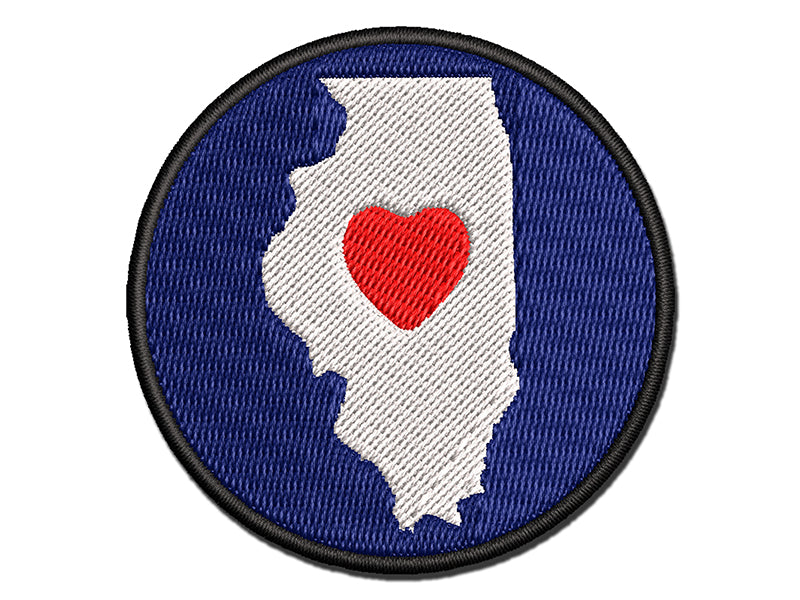 Illinois State with Heart Multi-Color Embroidered Iron-On or Hook & Loop Patch Applique