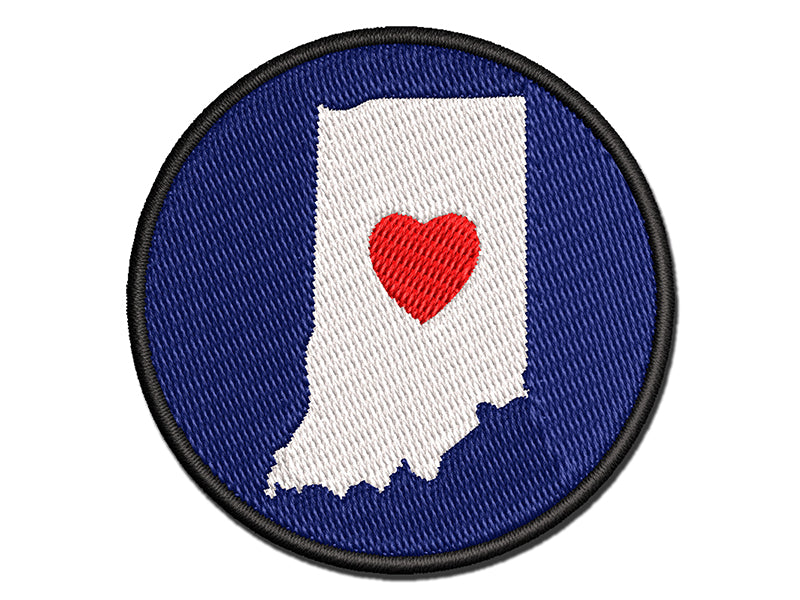 Indiana State with Heart Multi-Color Embroidered Iron-On or Hook & Loop Patch Applique