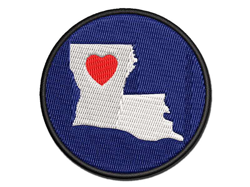Louisiana State with Heart Multi-Color Embroidered Iron-On or Hook & Loop Patch Applique