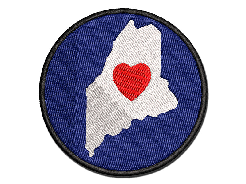 Maine State with Heart Multi-Color Embroidered Iron-On or Hook & Loop Patch Applique