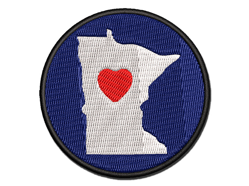 Minnesota State with Heart Multi-Color Embroidered Iron-On or Hook & Loop Patch Applique