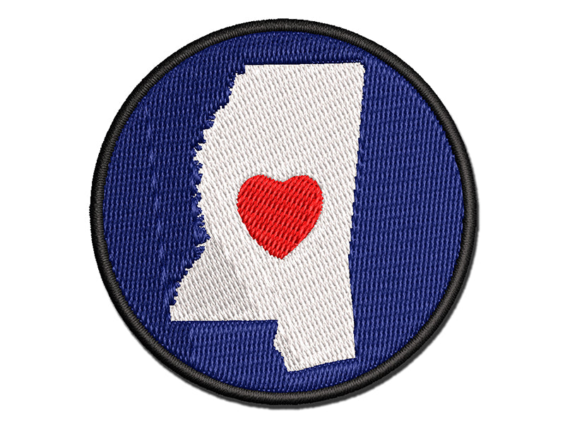 Mississippi State with Heart Multi-Color Embroidered Iron-On or Hook & Loop Patch Applique