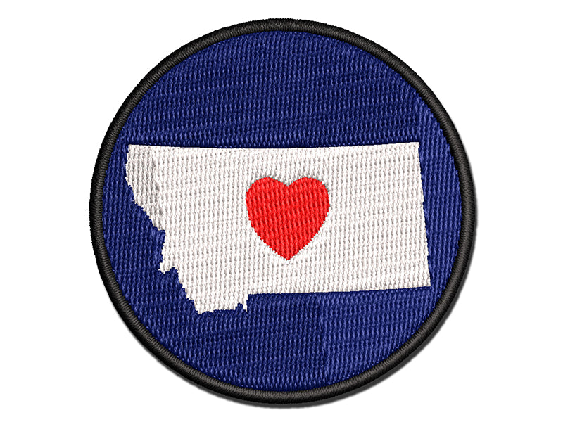 Montana State with Heart Multi-Color Embroidered Iron-On or Hook & Loop Patch Applique