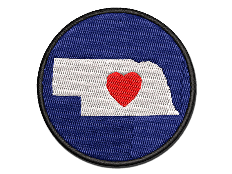 Nebraska State with Heart Multi-Color Embroidered Iron-On or Hook & Loop Patch Applique