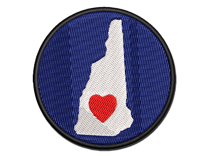 New Hampshire State with Heart Multi-Color Embroidered Iron-On or Hook & Loop Patch Applique