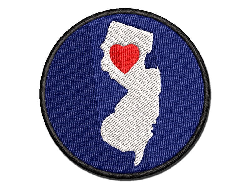 New Jersey State with Heart Multi-Color Embroidered Iron-On or Hook & Loop Patch Applique