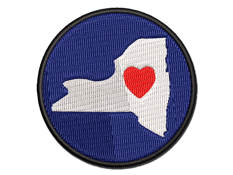 New York State with Heart Multi-Color Embroidered Iron-On or Hook & Loop Patch Applique