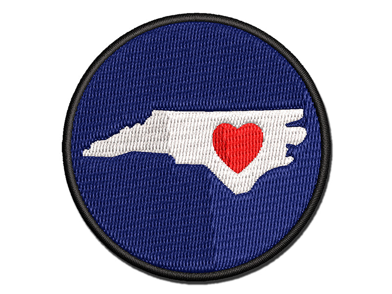 North Carolina State with Heart Multi-Color Embroidered Iron-On or Hook & Loop Patch Applique