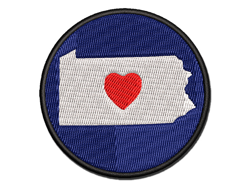 Pennsylvania State with Heart Multi-Color Embroidered Iron-On or Hook & Loop Patch Applique