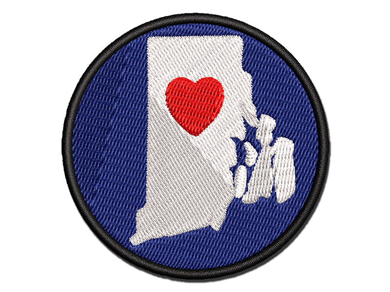 Rhode Island State with Heart Multi-Color Embroidered Iron-On or Hook & Loop Patch Applique