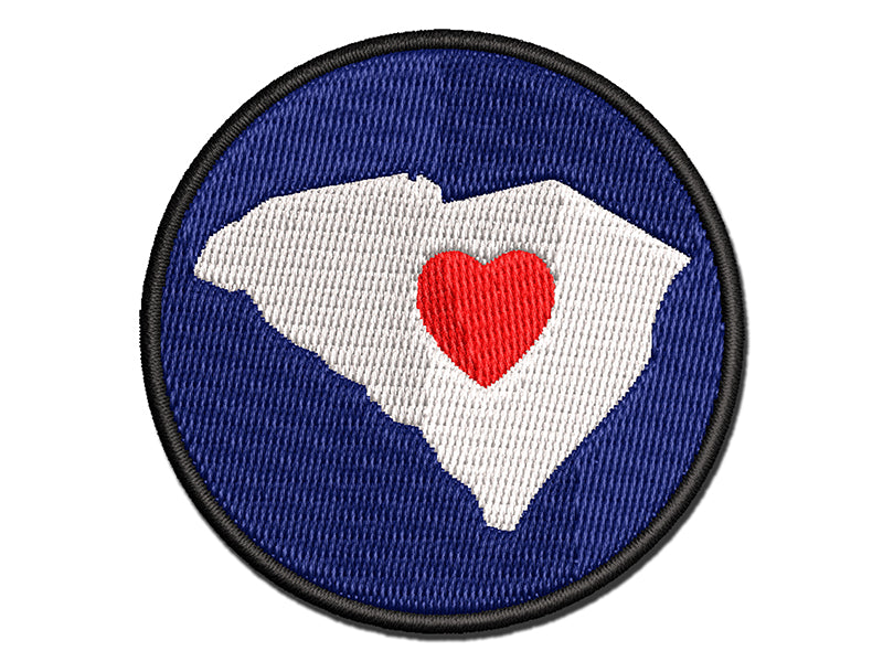 South Carolina State with Heart Multi-Color Embroidered Iron-On or Hook & Loop Patch Applique