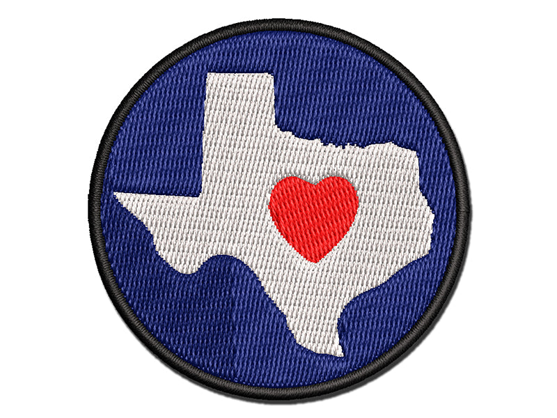 Texas State with Heart Multi-Color Embroidered Iron-On or Hook & Loop Patch Applique