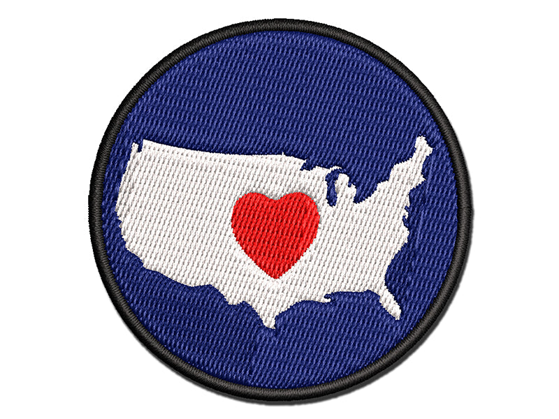 USA United States of America Country with Heart Multi-Color Embroidered Iron-On or Hook & Loop Patch Applique