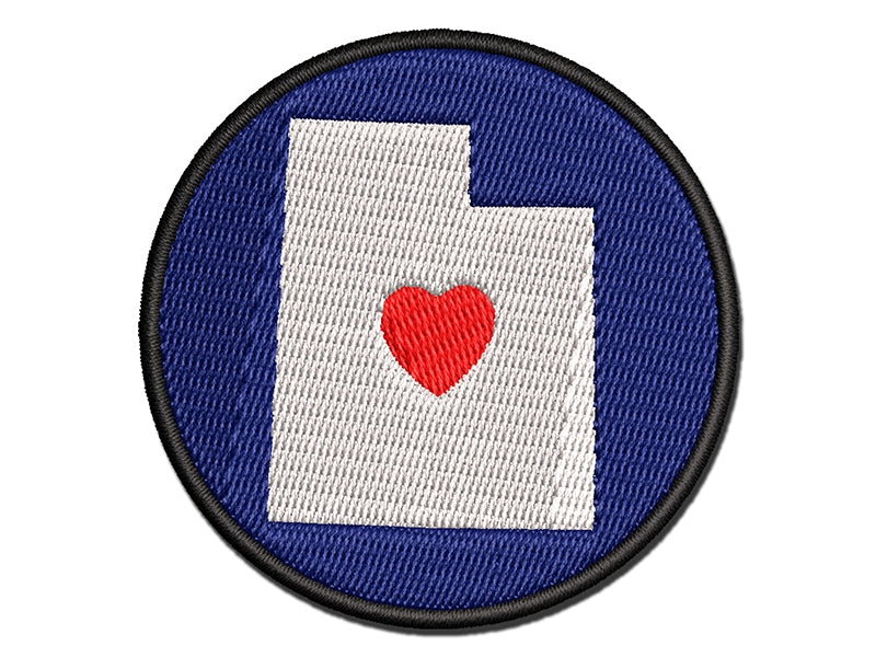 Utah State with Heart Multi-Color Embroidered Iron-On or Hook & Loop Patch Applique