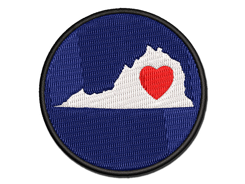 Virginia State with Heart Multi-Color Embroidered Iron-On or Hook & Loop Patch Applique