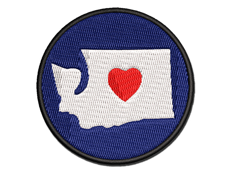Washington State with Heart Multi-Color Embroidered Iron-On or Hook & Loop Patch Applique