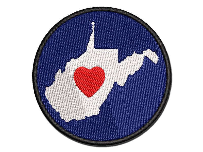 West Virginia State with Heart Multi-Color Embroidered Iron-On or Hook & Loop Patch Applique