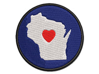 Wisconsin State with Heart Multi-Color Embroidered Iron-On or Hook & Loop Patch Applique