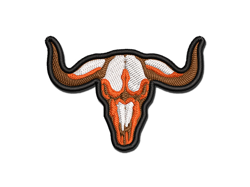 Bull Skull Multi-Color Embroidered Iron-On or Hook & Loop Patch Applique