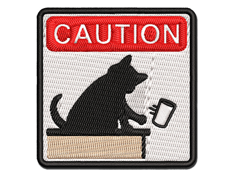Caution Cat Knocks Things Over Multi-Color Embroidered Iron-On or Hook & Loop Patch Applique