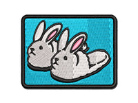 Cute and Fluffy Bunny Slippers Multi-Color Embroidered Iron-On or Hook & Loop Patch Applique