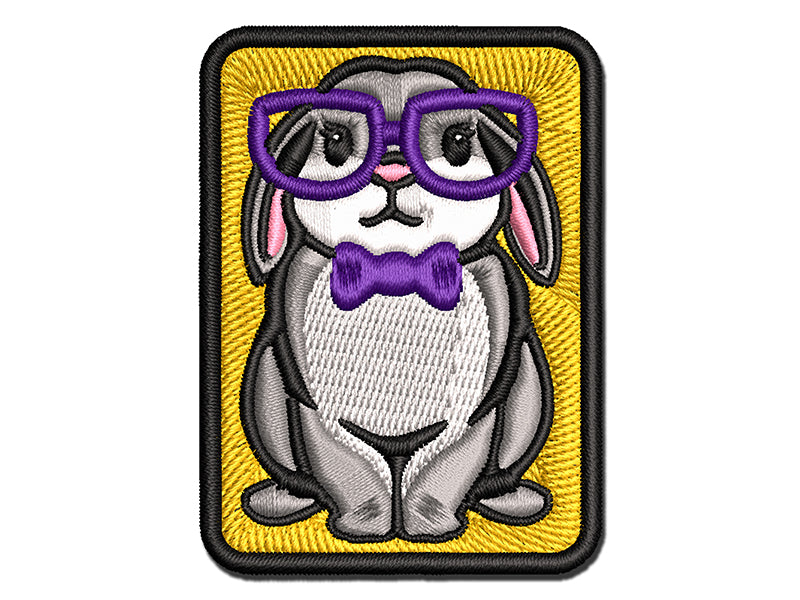 Cute Bunny Rabbit with Glasses and Bow Tie Multi-Color Embroidered Iron-On or Hook & Loop Patch Applique