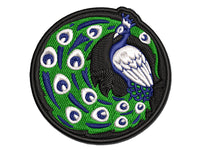 Elegant Peacock with Flowing Tail Feathers Multi-Color Embroidered Iron-On or Hook & Loop Patch Applique