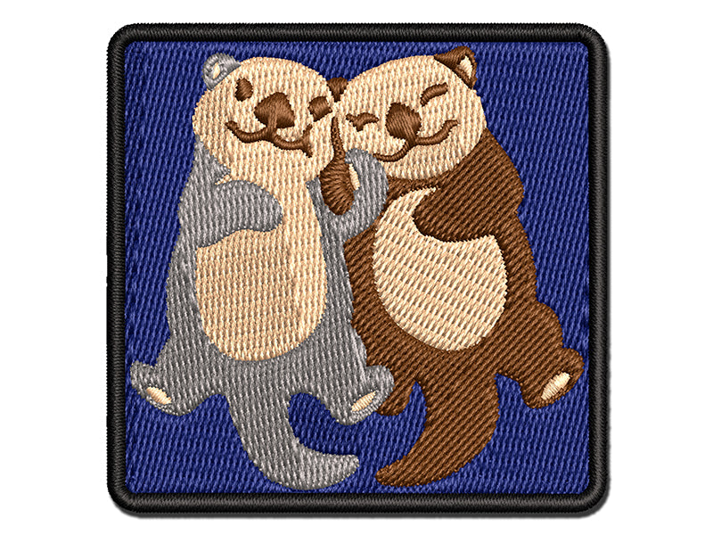 Otter Couple Holding Hands Love Anniversary Valentine's Day Multi-Color Embroidered Iron-On or Hook & Loop Patch Applique