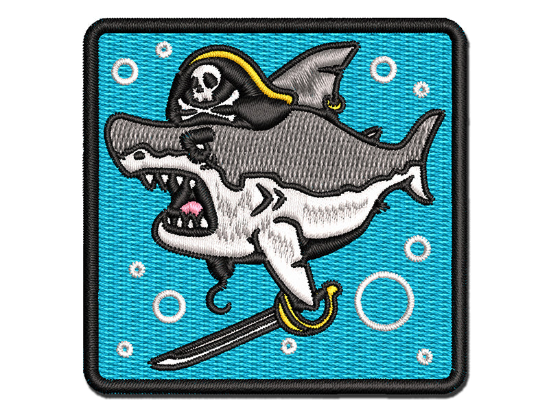 Pirate Shark with Hook and Sword Multi-Color Embroidered Iron-On or Hook & Loop Patch Applique