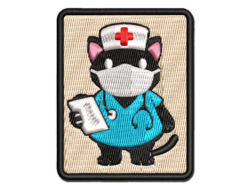 Serious Nurse Doctor Cat with Stethoscope Multi-Color Embroidered Iron-On or Hook & Loop Patch Applique