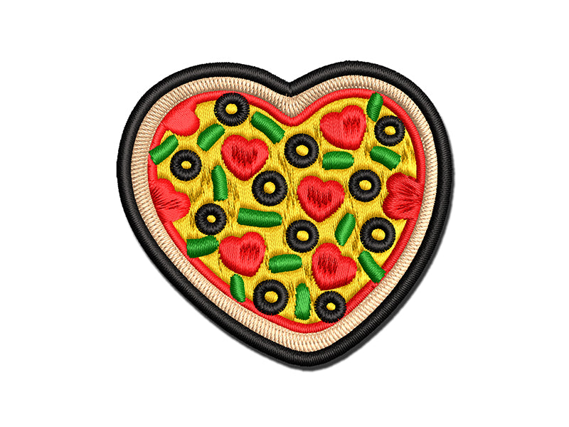 Heart Pizza Love Multi-Color Embroidered Iron-On or Hook & Loop Patch Applique