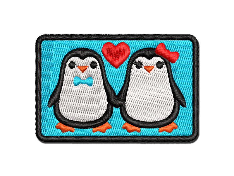 Penguin Couple in Love Anniversary Multi-Color Embroidered Iron-On or Hook & Loop Patch Applique