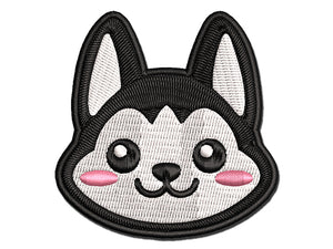 Chibi Husky Dog Head Multi-Color Embroidered Iron-On or Hook & Loop Patch Applique