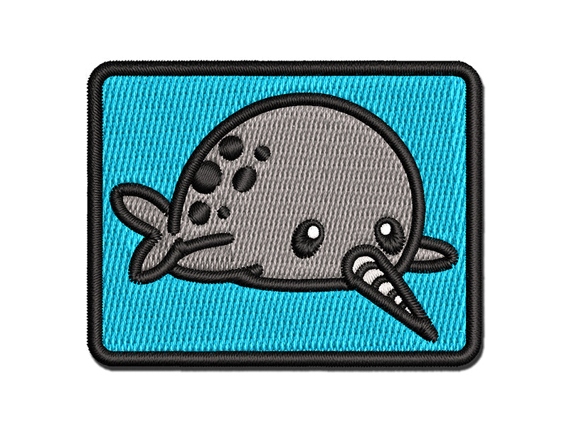 Chibi Narwhal Plopped on Belly Multi-Color Embroidered Iron-On or Hook & Loop Patch Applique