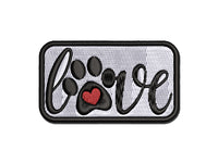 Love Script Paw Print with Heart Dog Cat Multi-Color Embroidered Iron-On or Hook & Loop Patch Applique