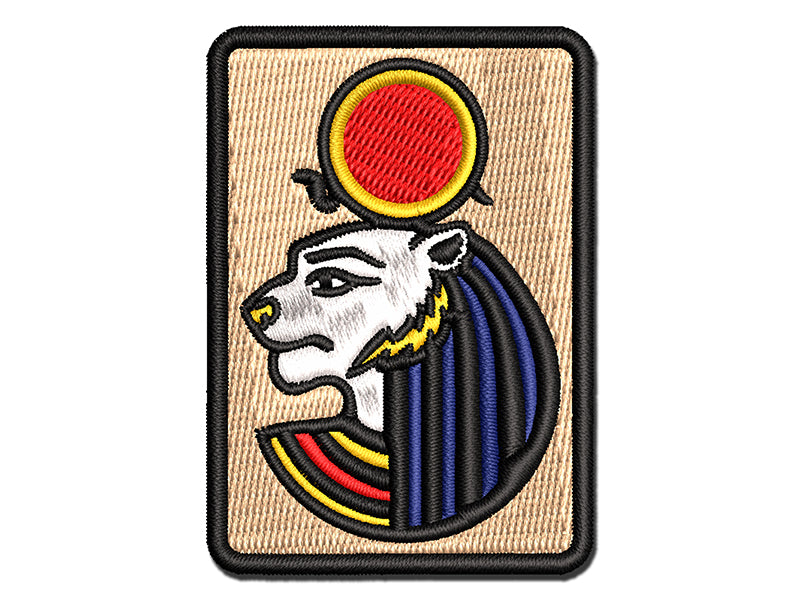 Sekhmet Head Egyptian Goddess of War Multi-Color Embroidered Iron-On or Hook & Loop Patch Applique