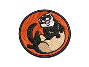 Silly Ferret on Back Multi-Color Embroidered Iron-On or Hook & Loop Patch Applique