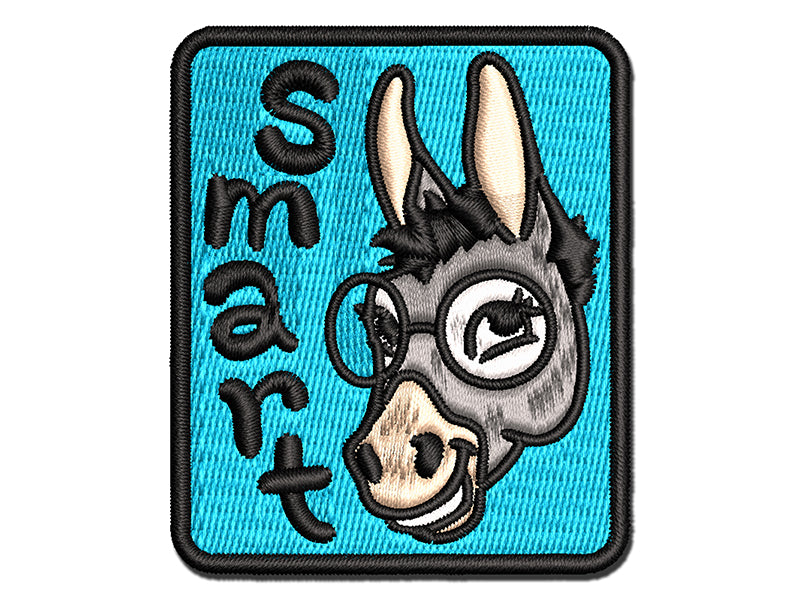 Smiling Smart Donkey with Glasses Multi-Color Embroidered Iron-On or Hook & Loop Patch Applique